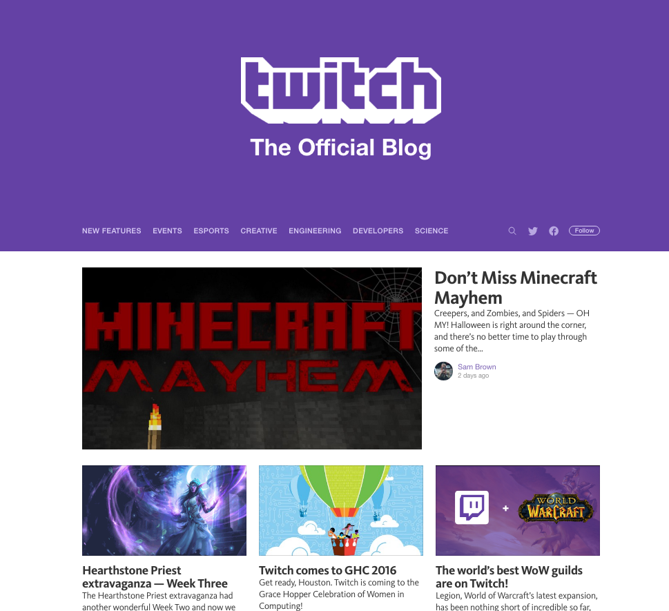 Der Corporate Blog der Streaming Plattform Twitch liegt bei Medium