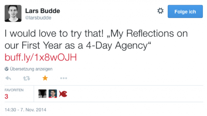 Tweet von Lars Budde zu 4-Tage-Woche